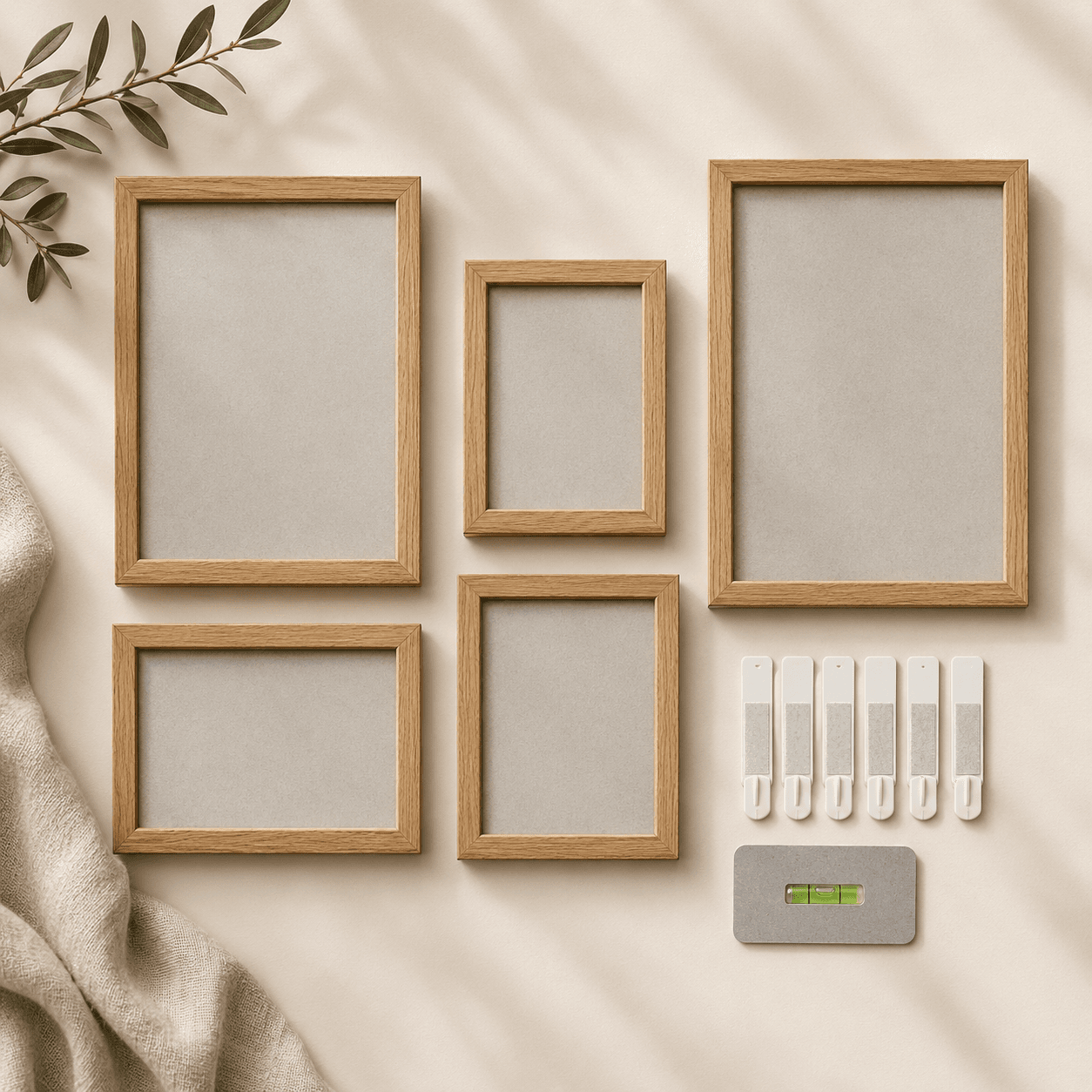 Gallery Wall Kit — includes Photo frame set, No-nail frame hanging strips, Bubble level alignment card