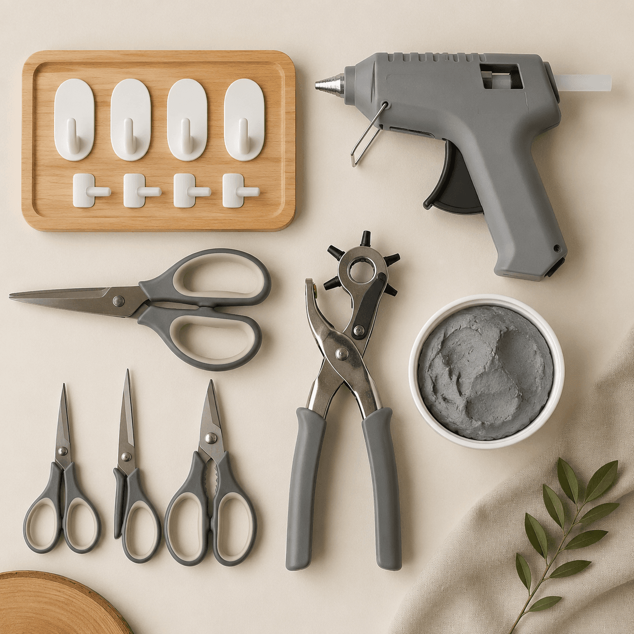 Weekend DIY Project Kit — includes Hot glue gun, Scissors set, Rotary hole punch, Adhesive hooks, Modelling clay